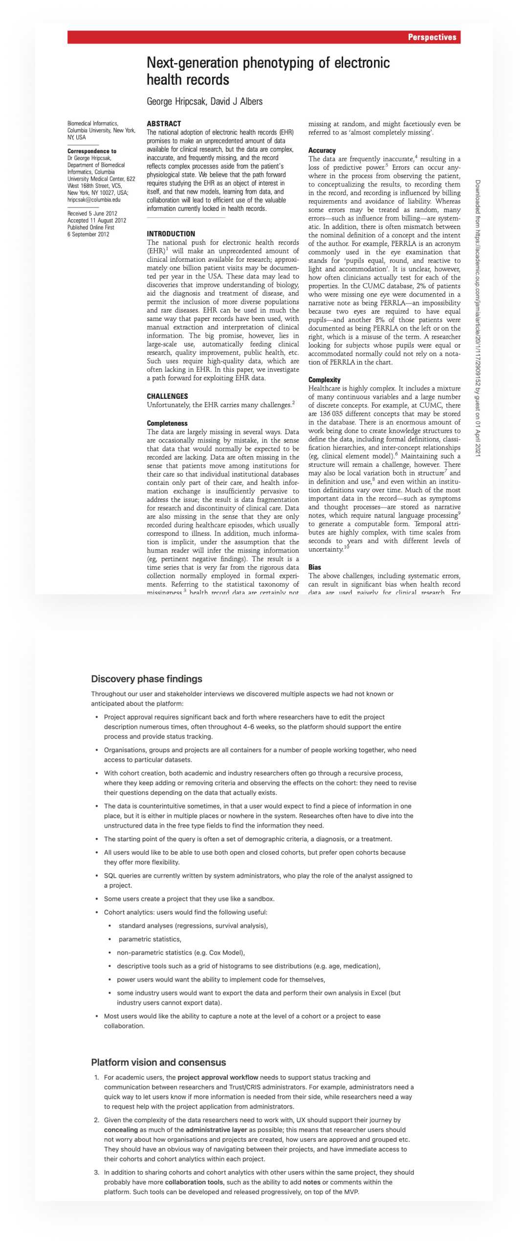 Kuvakaappaus lääketieteellisestä tutkimusartikkelista, jossa näkyy UX-suunnittelun oivalluksia.